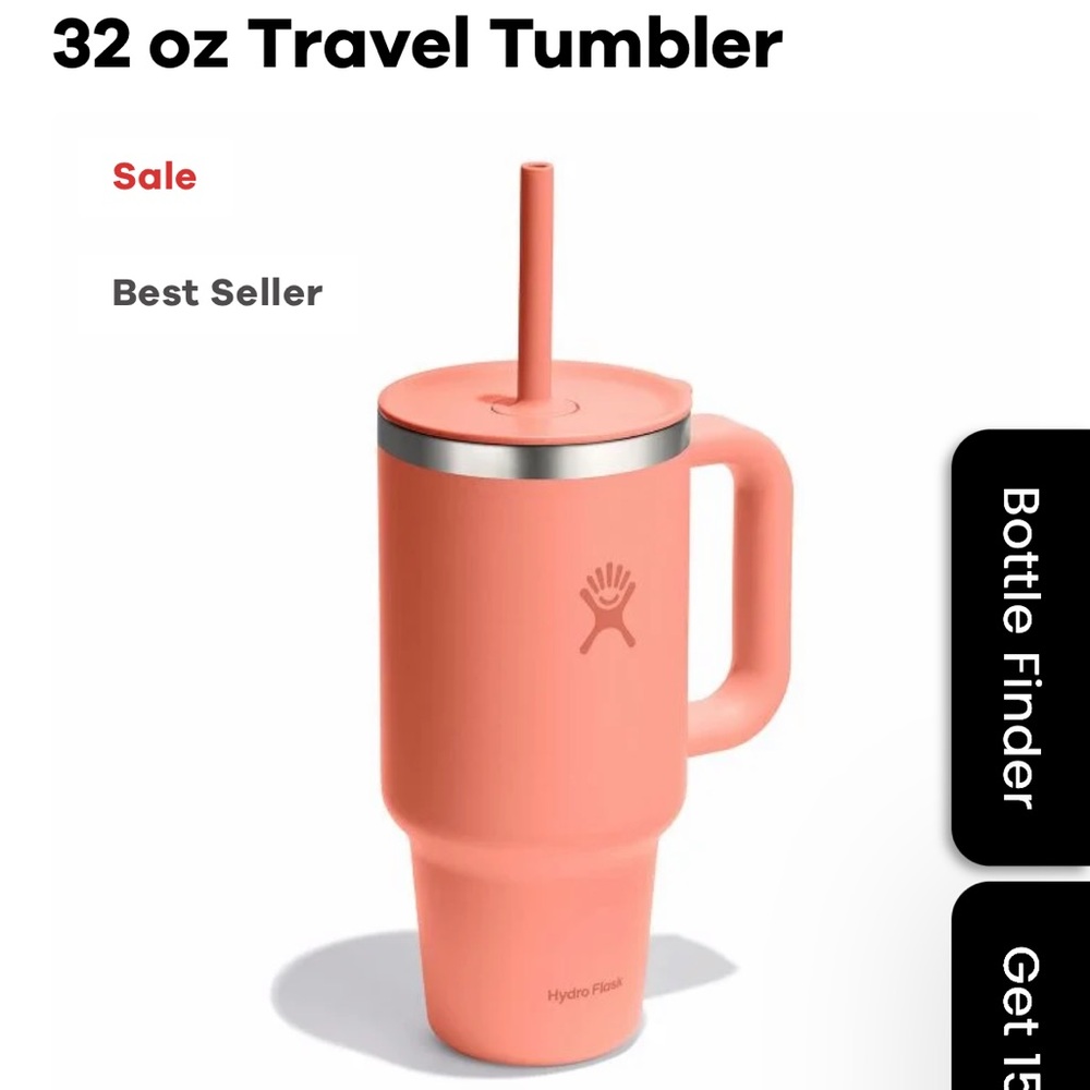 Hydro Flask Coral Tumbler with Handle and Straw - Picture 2 of 8